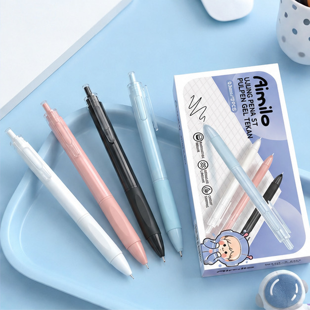 Gel Pen Isi 12PCS Pulpen Gel Retractable 4 Warna 0.5mm