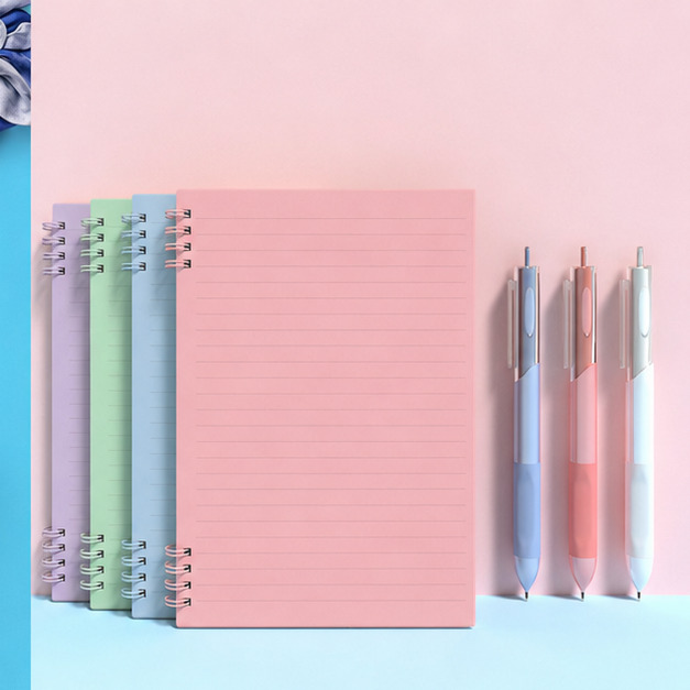 Notebook Set Notebook A5&Pulpen Gel Buku Diary Aesthetic 4 Warna Sekolah Stationary