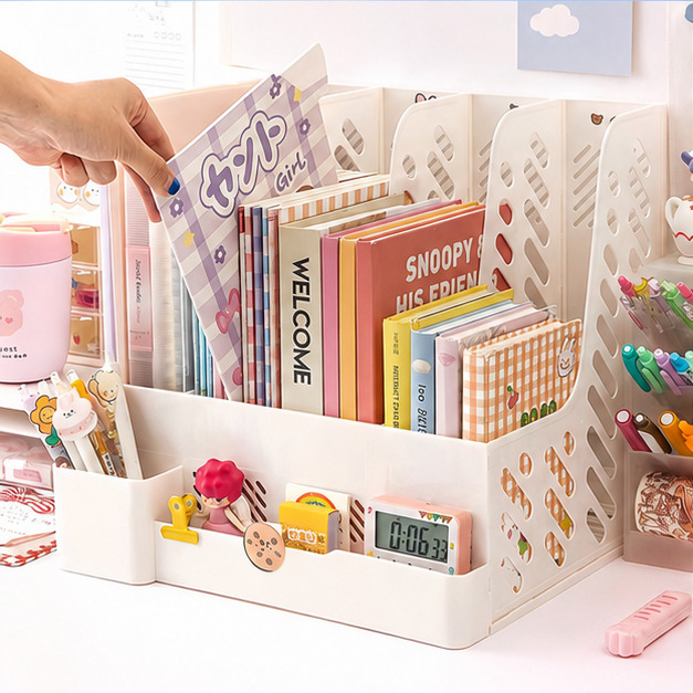 Rak Buku Minimalis Aesthetic Tempat Buku Desktop Organizer File Serbaguna Box File Rak Buku Sekat