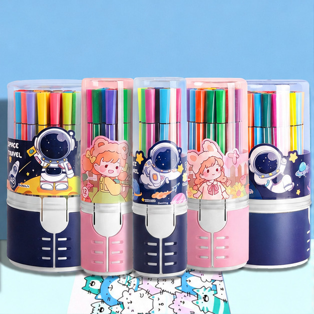 Spidol Warna Warni 1 Set Hexagonal Watercolor Marker Pen 12/24 Warna