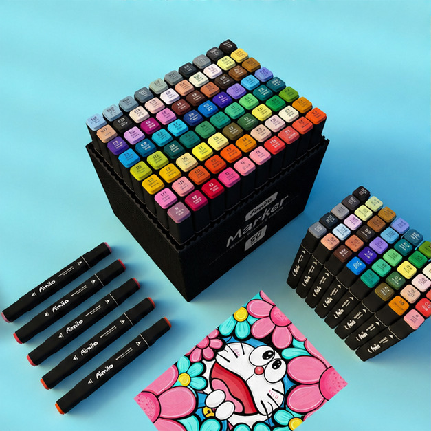 Spidol Warna Warni 1 Set Sketch Marker 2 Tip Touch Marker 48/60/80 Warna